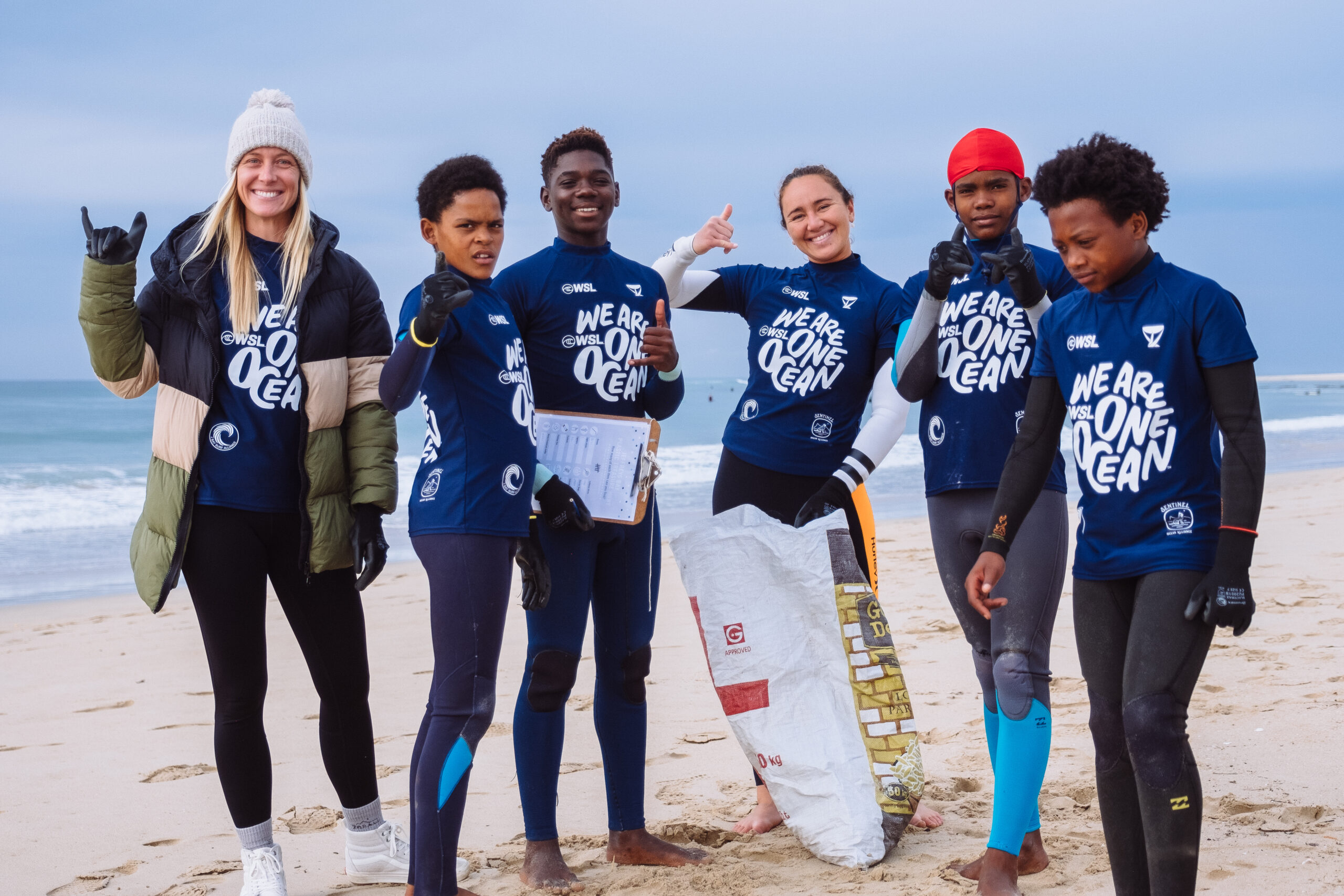 JEFFREYS BAY, EASTERN CAPE, SOUTH AFRICA - JULY 10: Five-time WSL Champion Carissa Moore and WSL Commentator Shannon Hughes at the We Are One Ocean Activation at the Corona Open J-Bay on July 10, 2022 at Jeffreys Bay, Eastern Cape, South Africa. (Photo by Aaron Hughes/World Surf League)